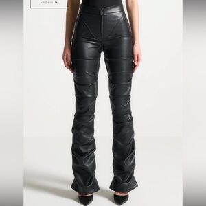 Maniere De Voir Black Faux Leather Ruched Flared Pants